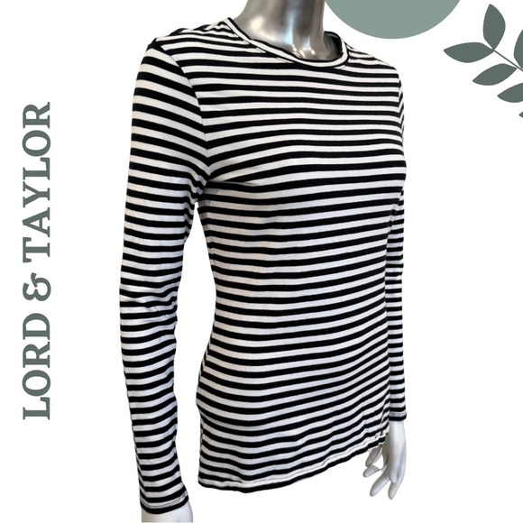 🛍️3/$40 Lord & Taylor Organic Cotton Striped Long Sleeve Top White Navy Size XS - Picture 3 of 6